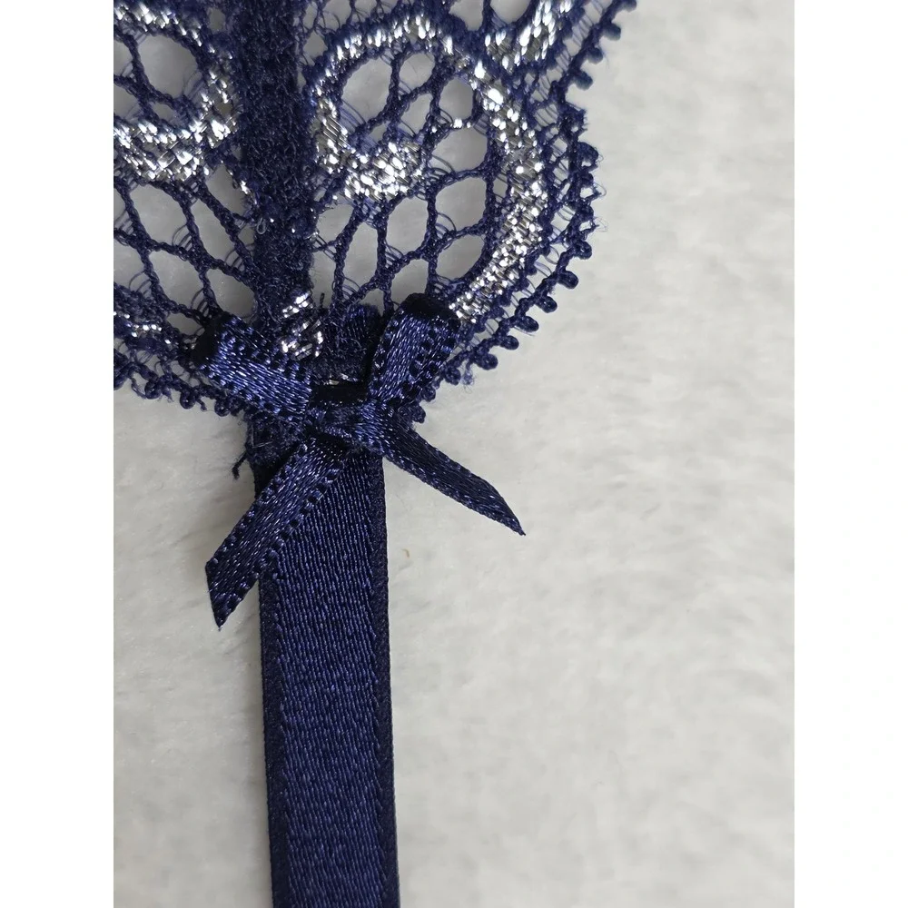 Victoria's Secret‎ NWT Dream Angels Navy Silver Metallic Lace Garter  Belt XS/S